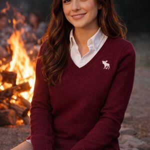 Vintage Abercrombie & Fitch Preppy Burgundy Cotton Cashmere V-Neck Sweater Sz S